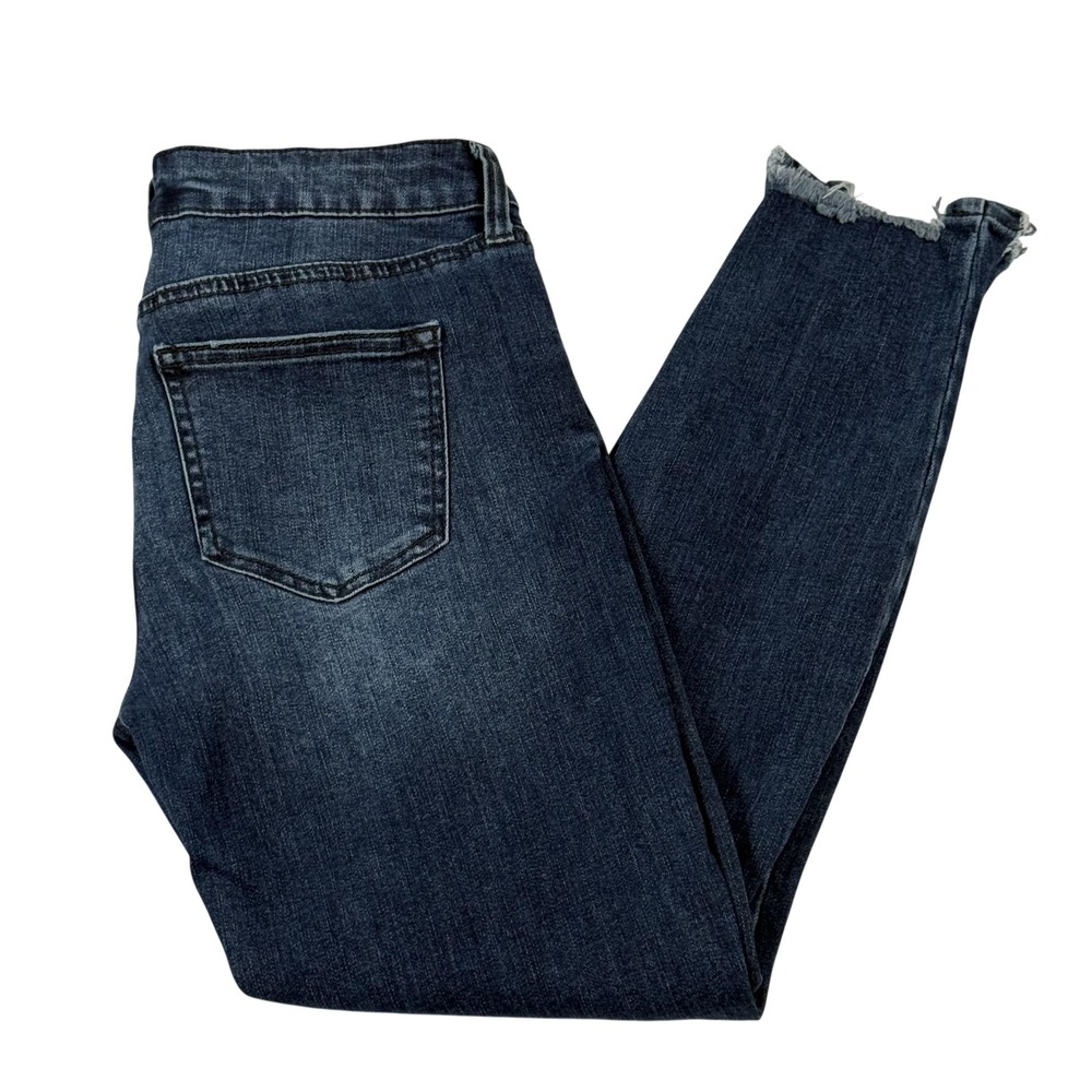 Fashion Nova Jeans Womens 7/28 Dark Blue Wash Skinny Distressed Raw Hem Ankle